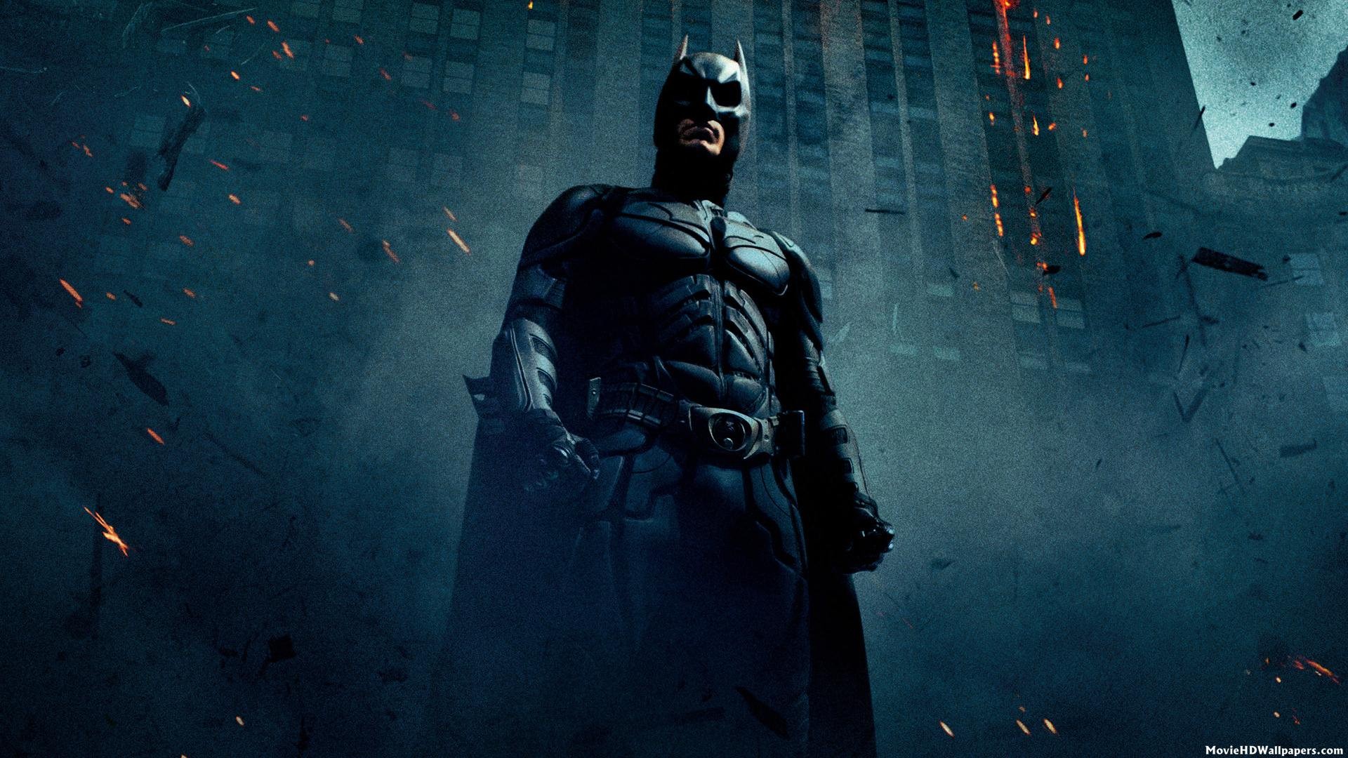 Batman, Christian Bale, The Dark Knight, Gotham City, Low angle, Widescreen Full HD wallpaper