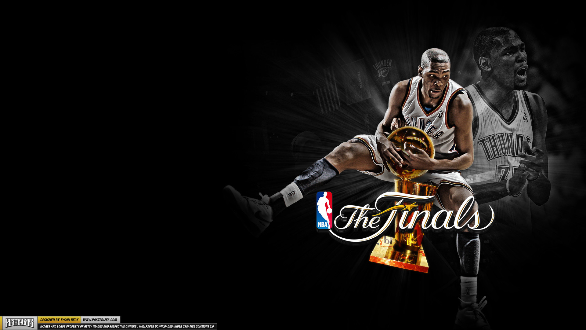 Kevin Durant, NBA Finals, Larry O'Brien Trophy, Black and white, Full HD laptop wallpaper