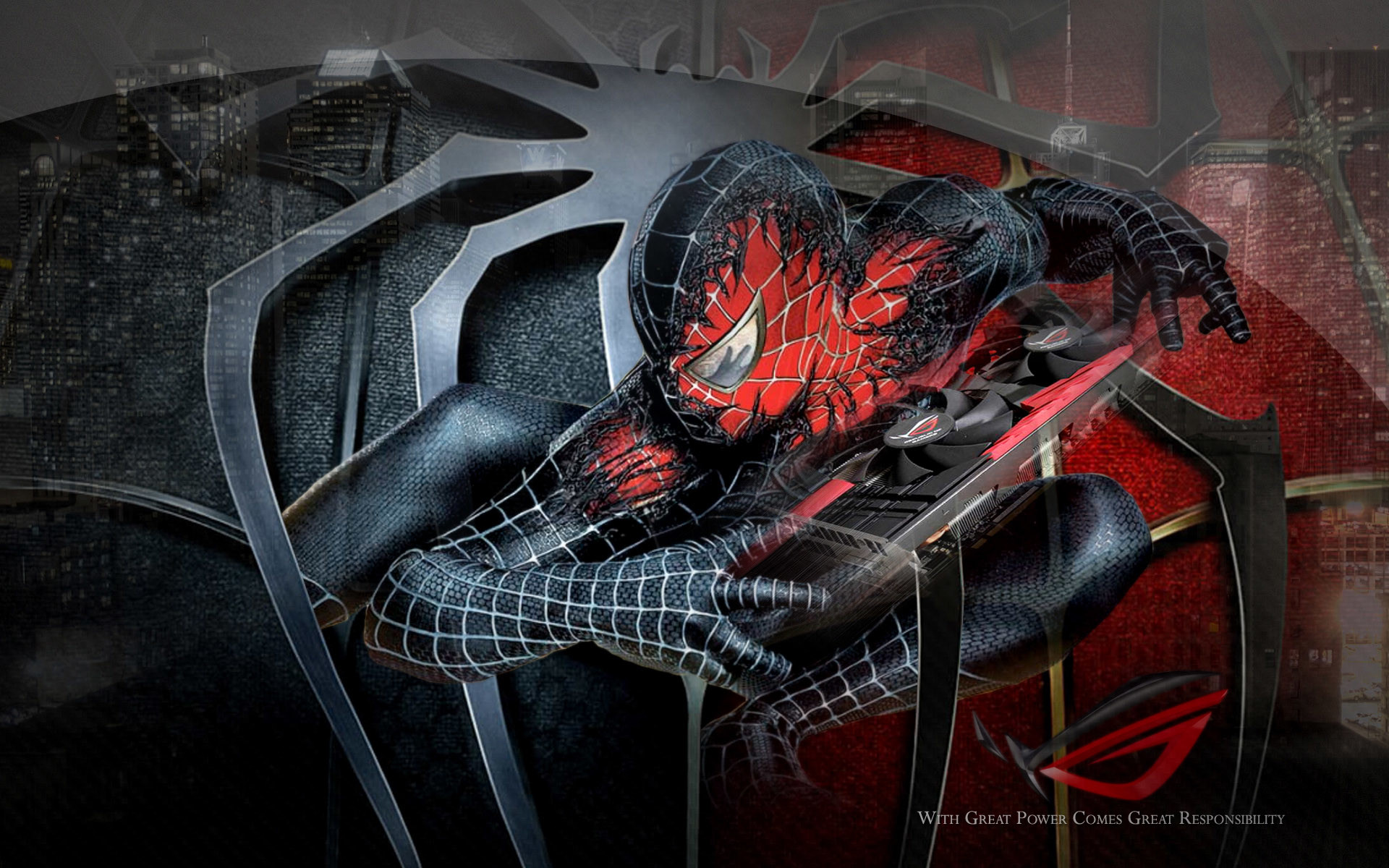 Spider-Man, Black suit, ROG, Fan art, 16:10 Full HD, widescreen wallpaper