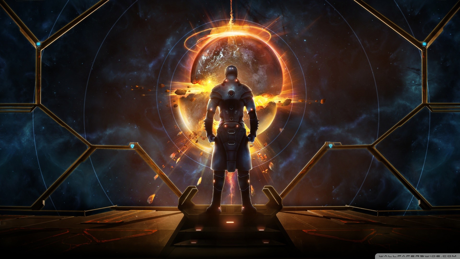Video game hero, Silhouette, Fiery portal, Sci-fi, Full HD, wallpaper for PC