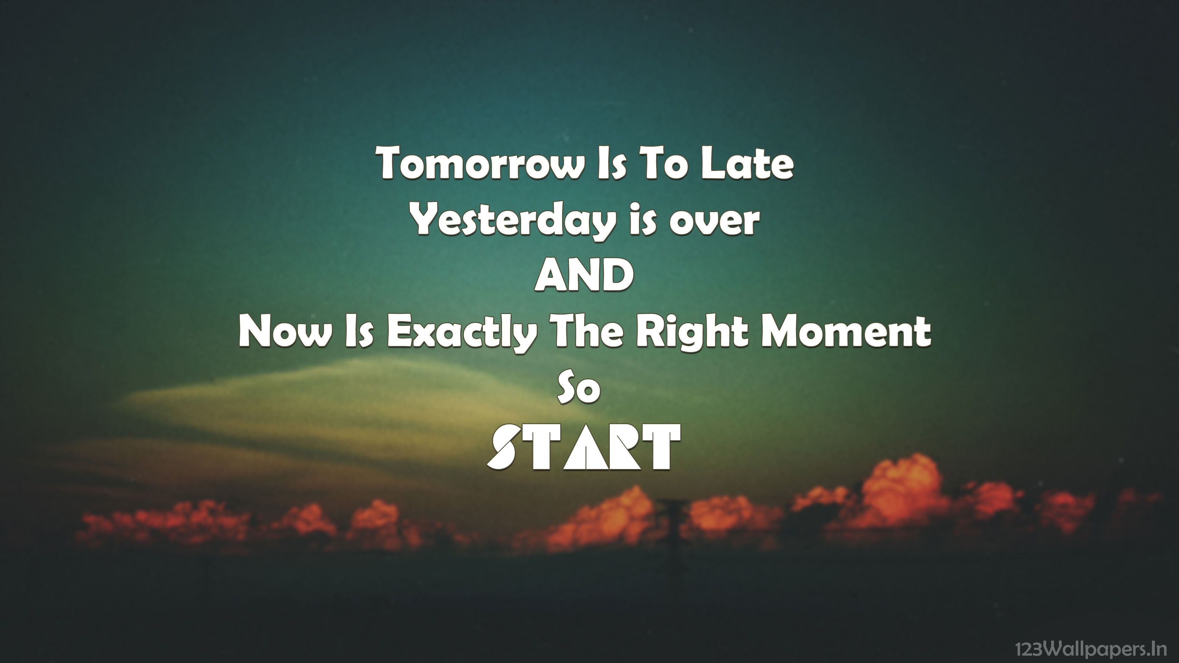 Start now, Quote, Sunset clouds, Teal sky, Typography, 4K desktop wallpaper