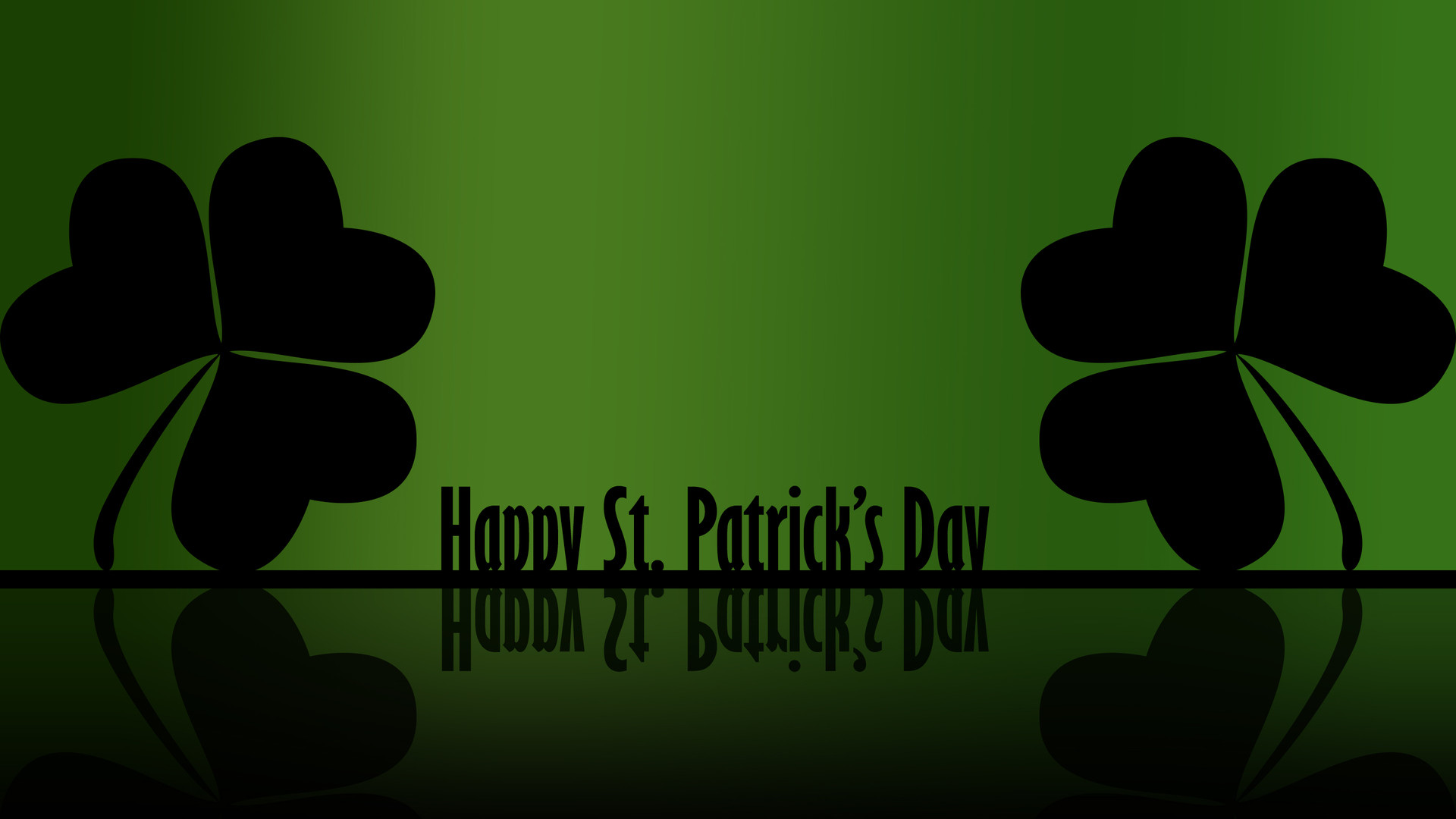 Happy St. Patrick's Day, Shamrock silhouettes, Reflection text, Dark green, 1920x1080 desktop background