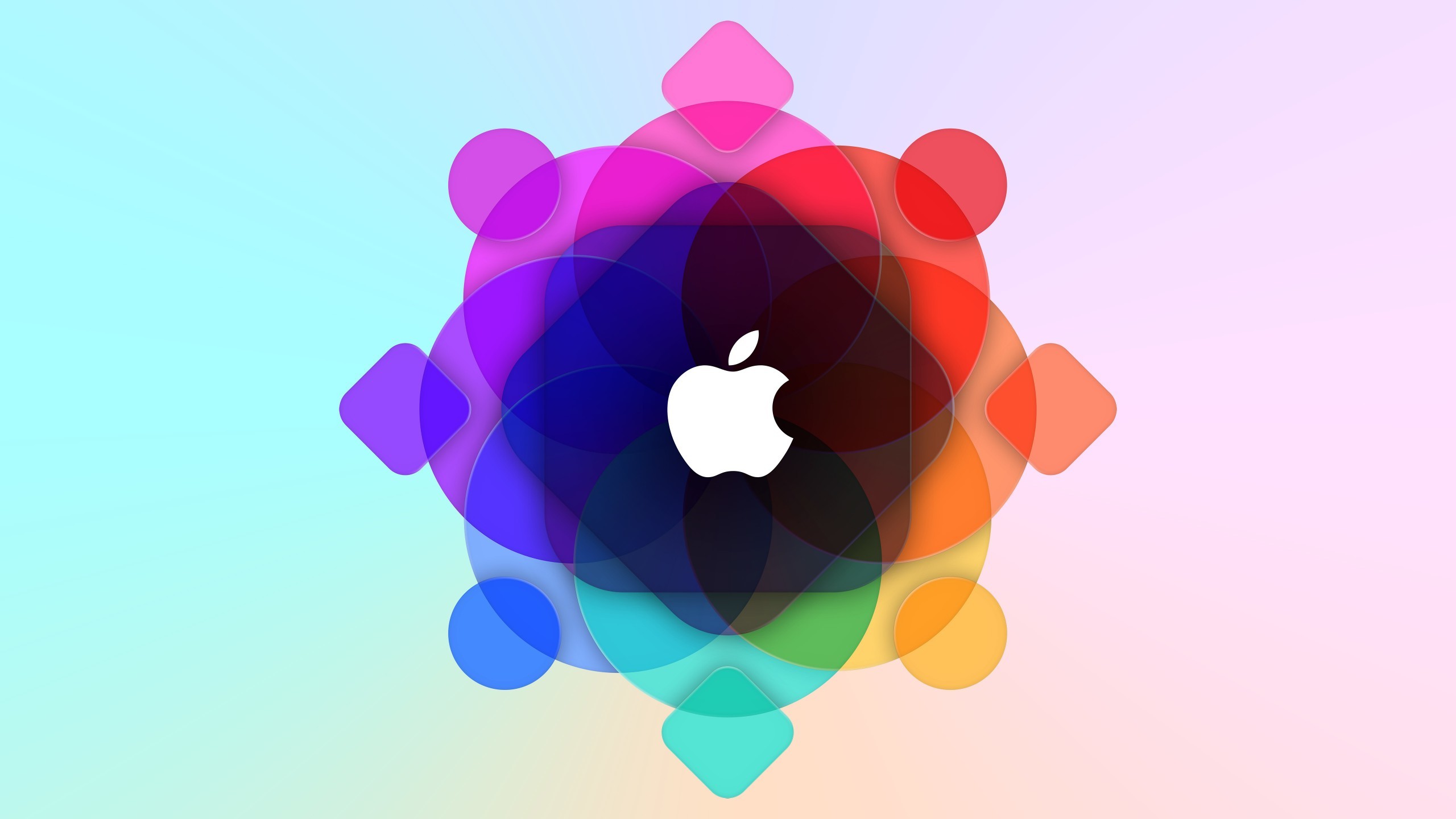 Apple logo, WWDC 2015, Colorful geometric, Pastel background, 2560x1440, PC wallpaper