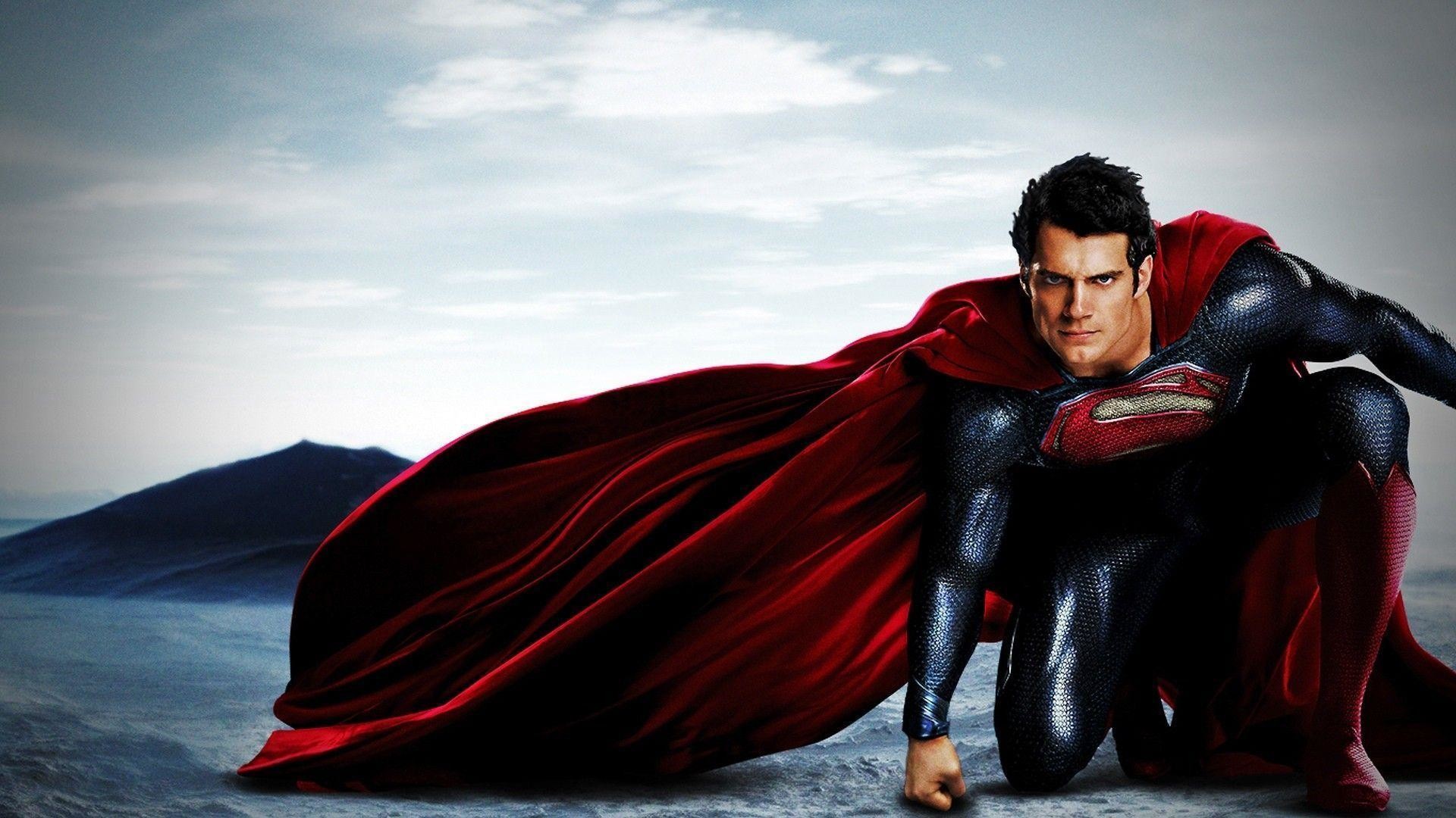 Superman, Henry Cavill, Man of Steel, Cape, Kneeling, Full HD 1080p, desktop wallpaper