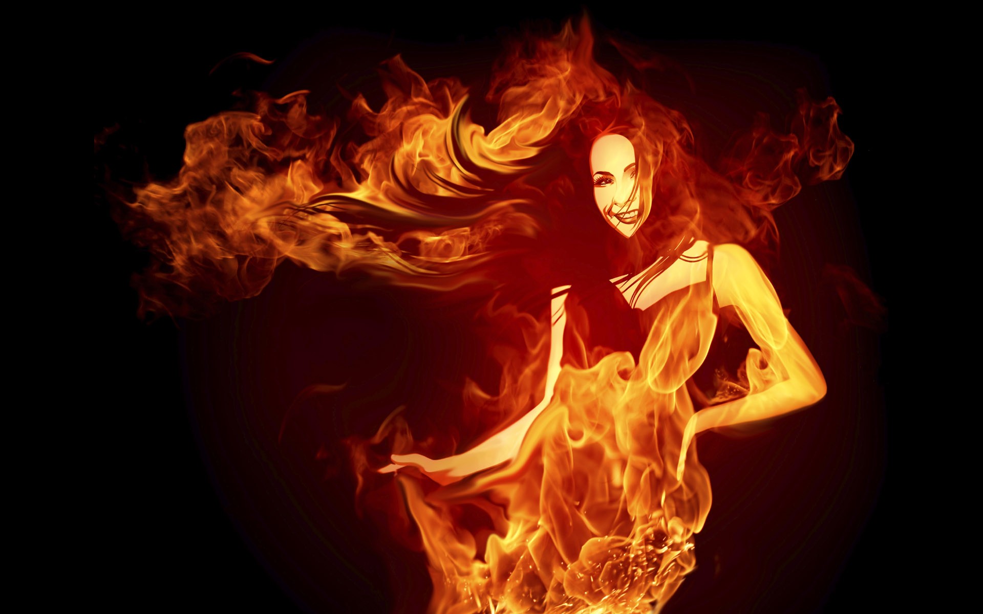 Fire woman, Fire elemental, Fantasy art, Flames, Black background, Full HD computer wallpaper