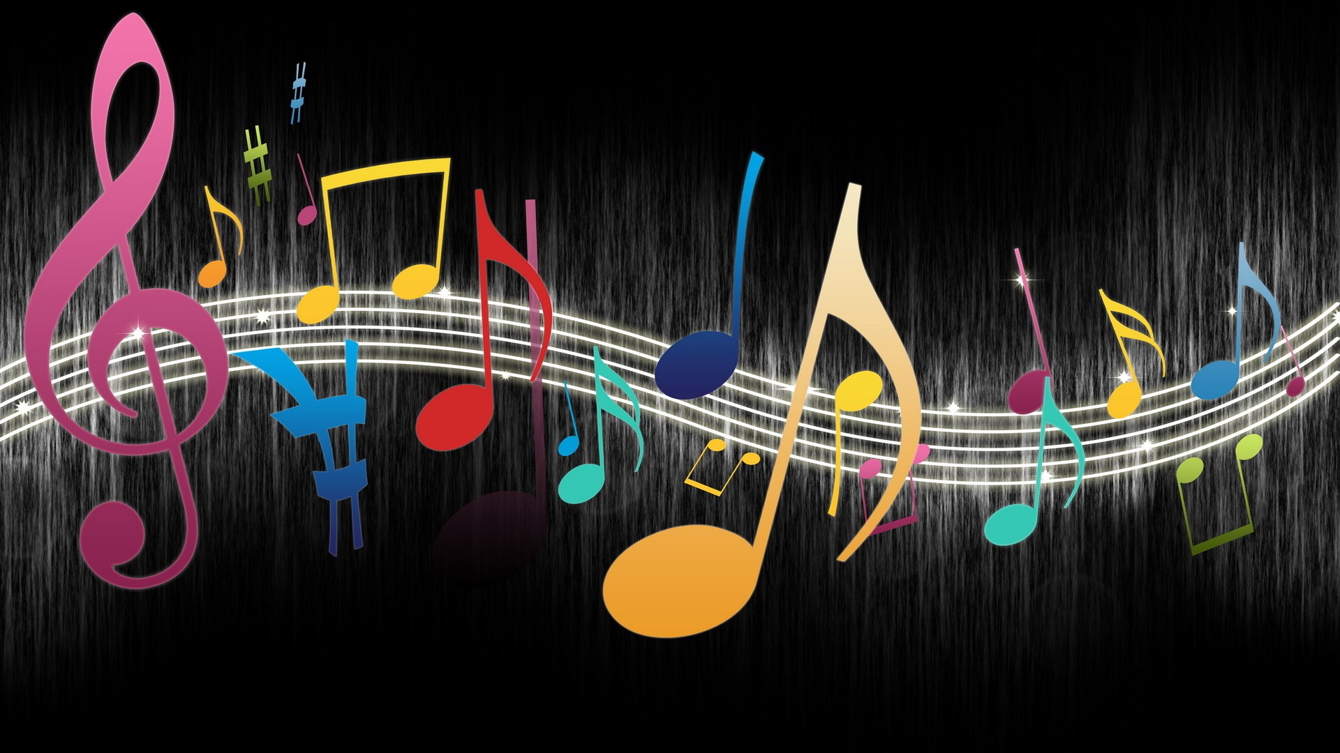 Musical notes, Staff, Treble clef, Colorful, Digital art, Full HD, laptop background