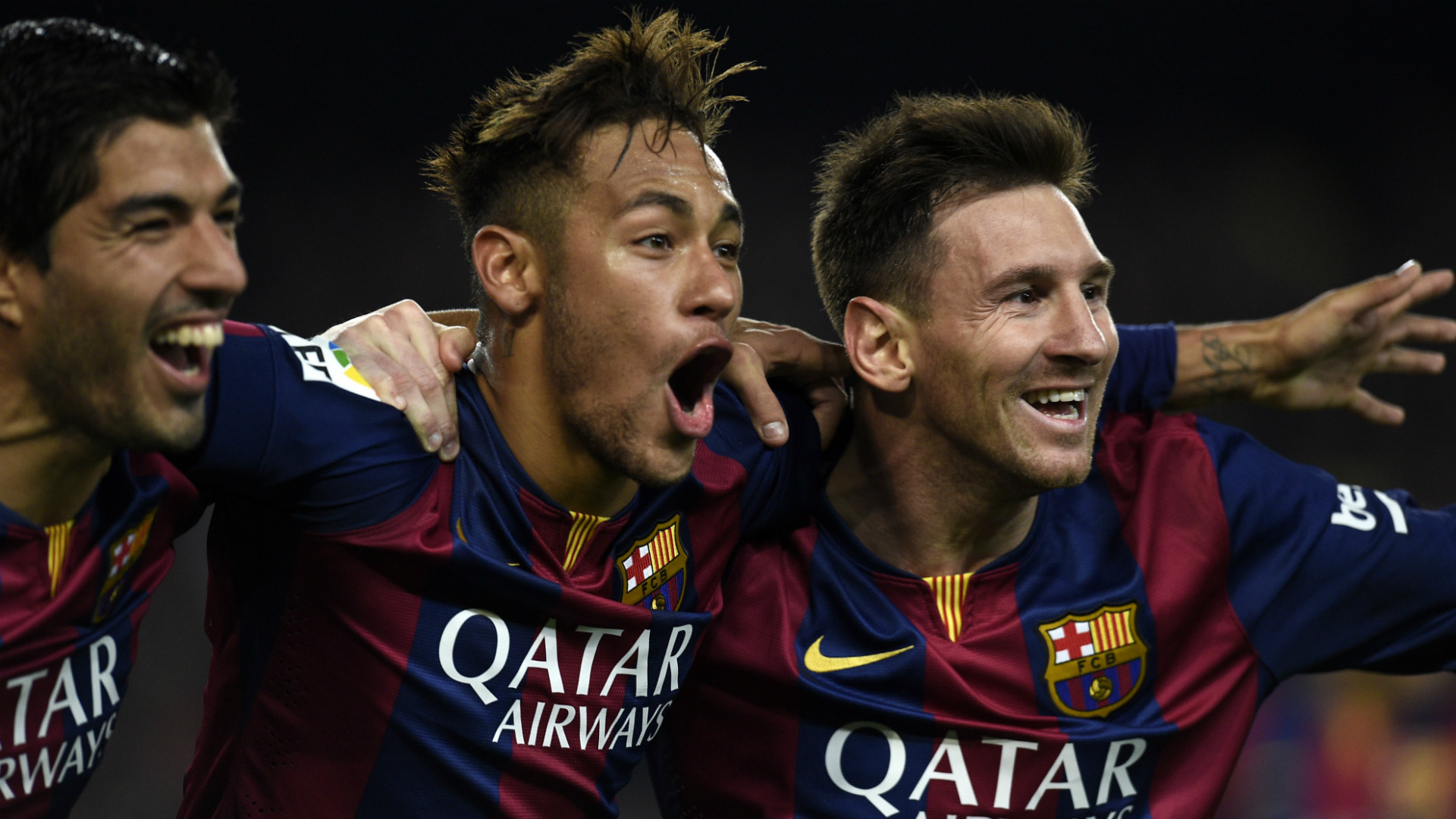 Luis Suárez, Neymar, Lionel Messi, FC Barcelona, Celebration, Full HD 1080p, desktop wallpaper