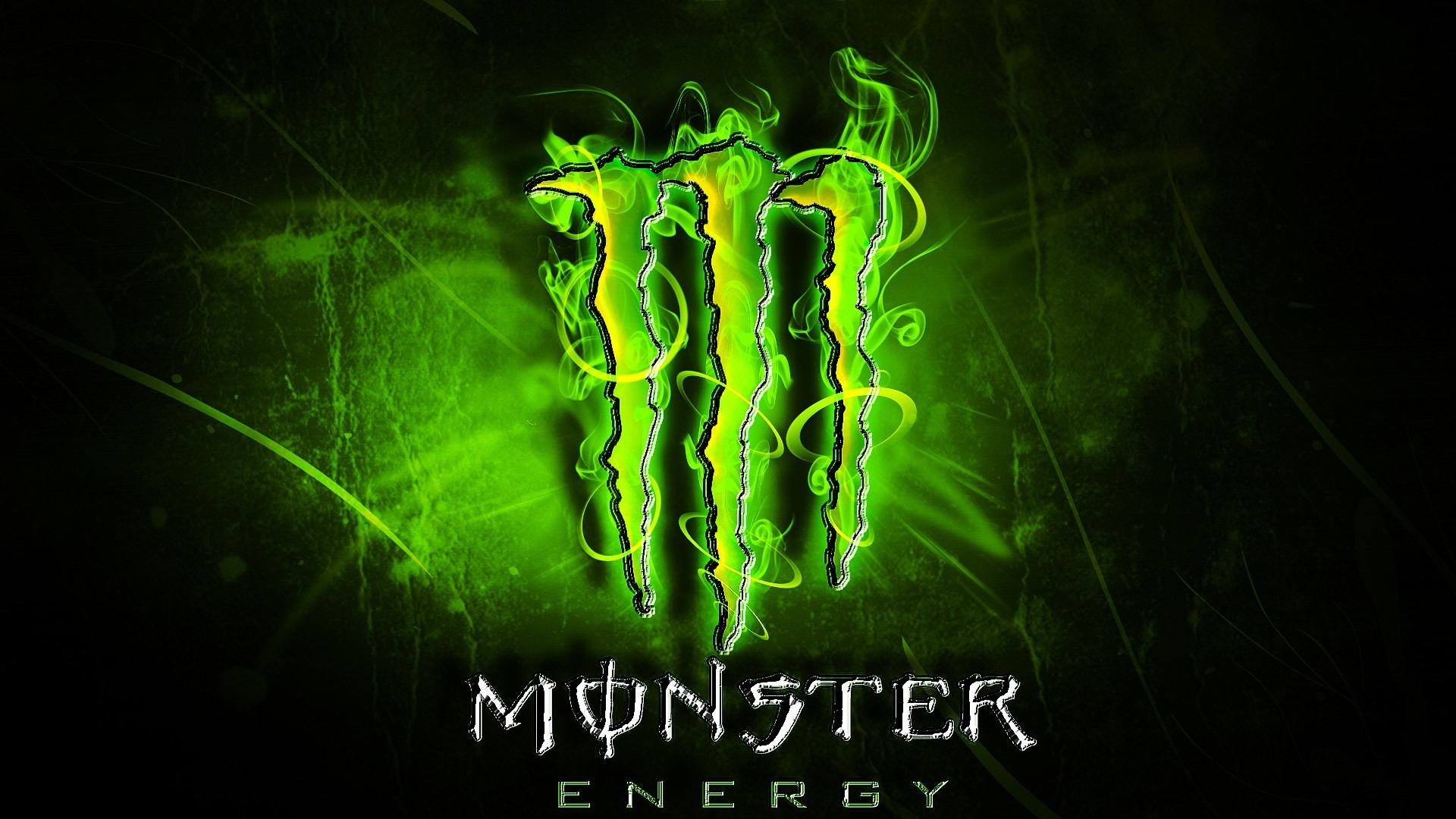 Monster Energy logo, Monster Energy, Green smoke, Black background, Full HD computer wallpaper