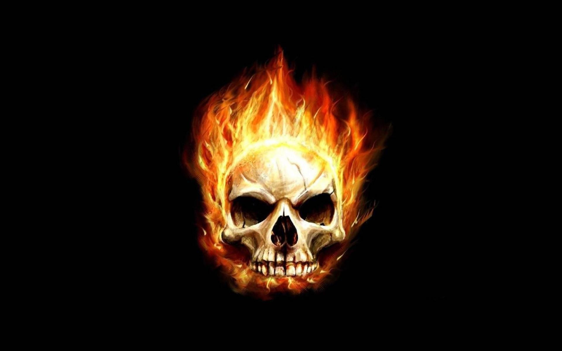 Fire skull, Flaming skull, Black background, Blaze, Dark background, Widescreen Full HD wallpaper
