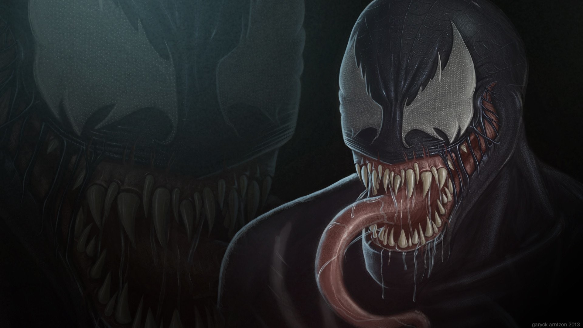 Venom, Marvel Comics, Digital painting, Supervillain, Dark atmosphere, Full HD computer wallpaper