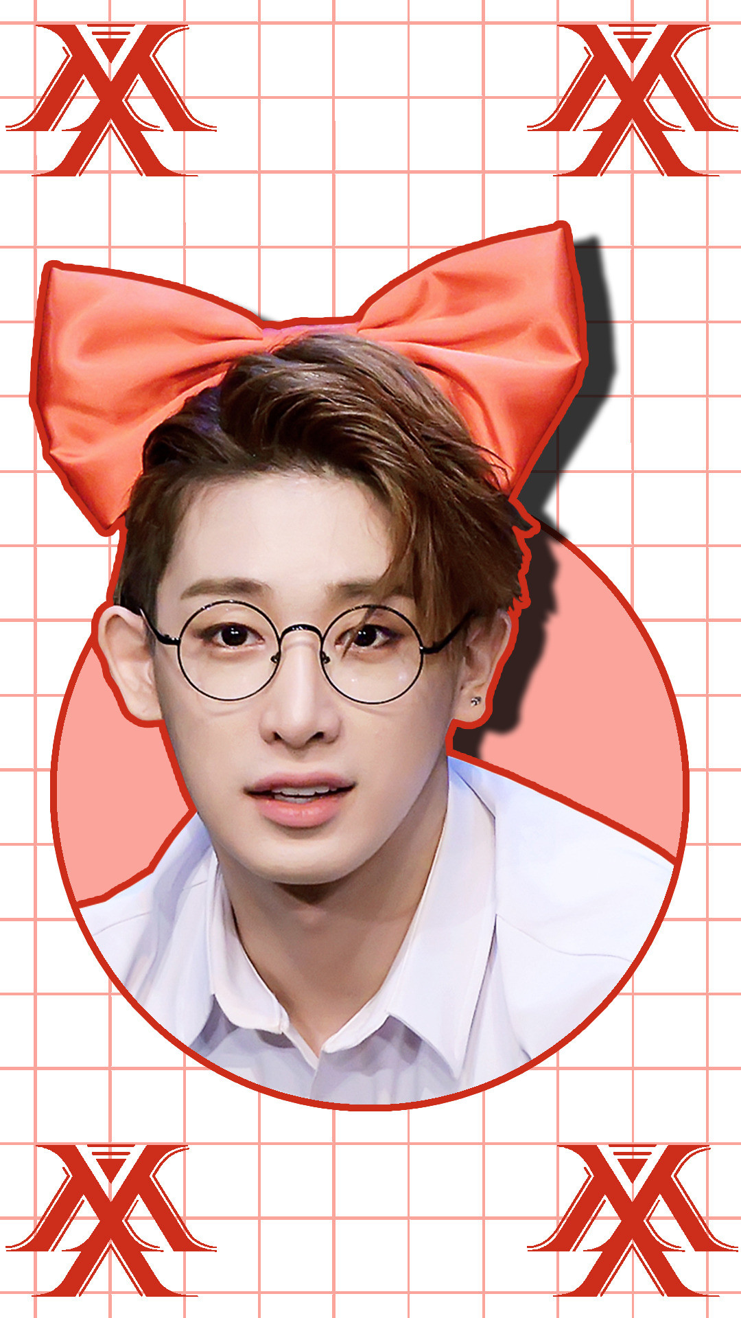 Monsta X member, Glasses, Red bow, Monsta X logo, Full HD, phone lock screen
