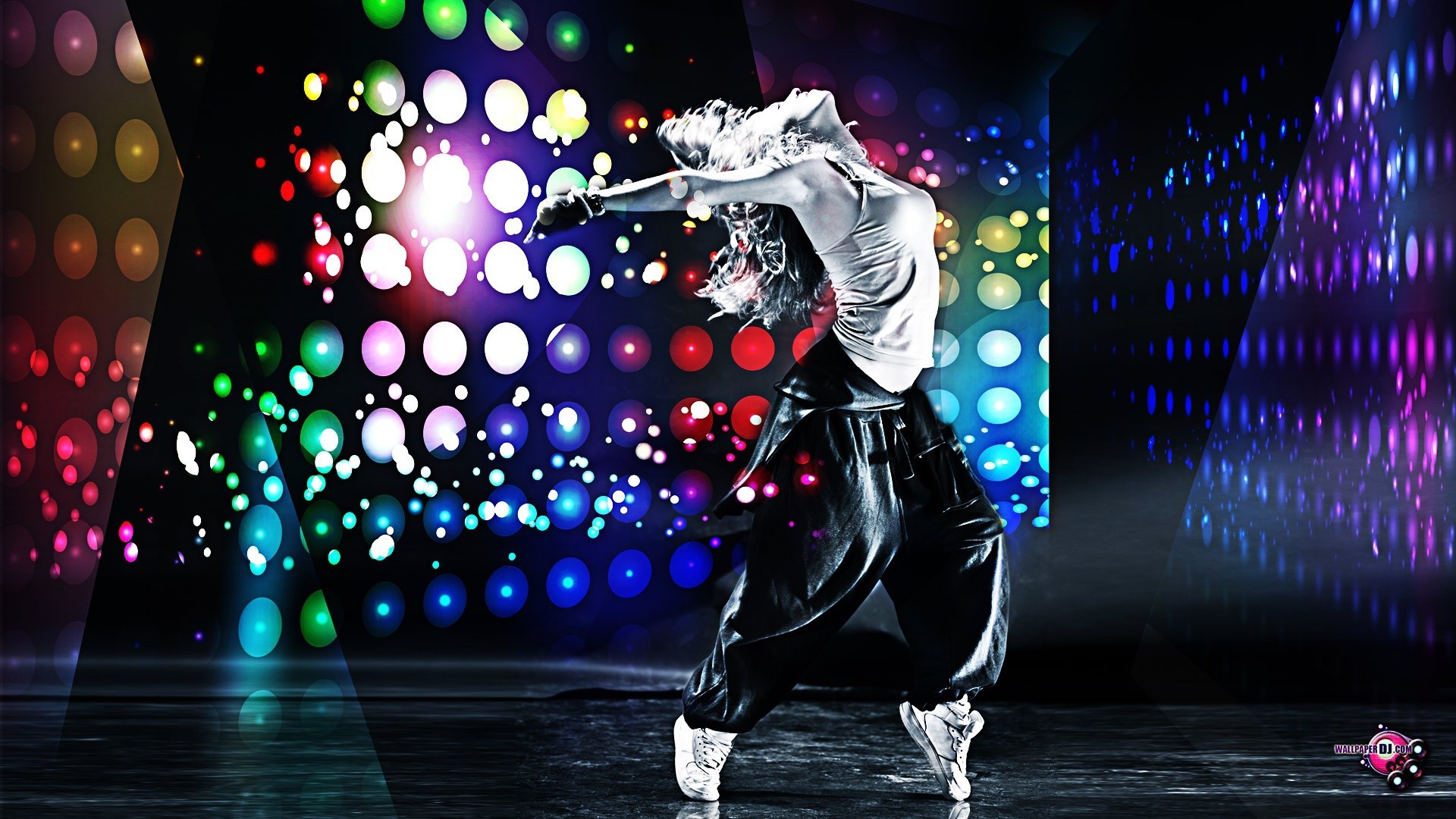 Hip-hop dancer, Colorful lights, Disco, 16:9 Full HD, widescreen wallpaper