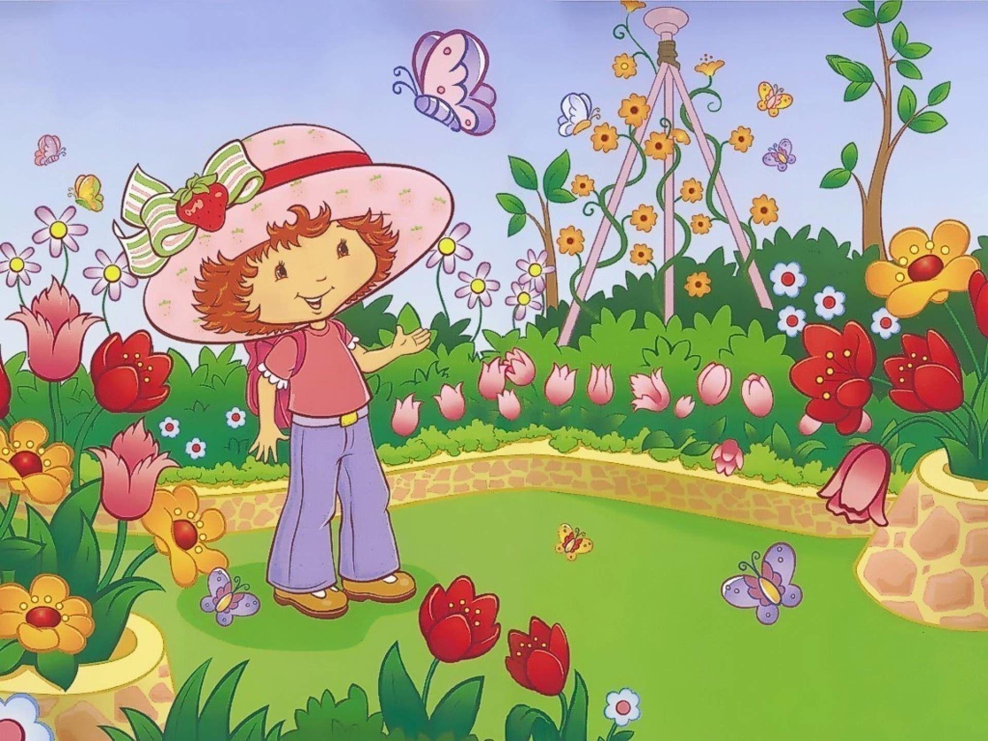 Картинка сад для детей. Строуберри Шорткейк. Мультяшные сад. Сад мультяшная. Цветы сада для детей.