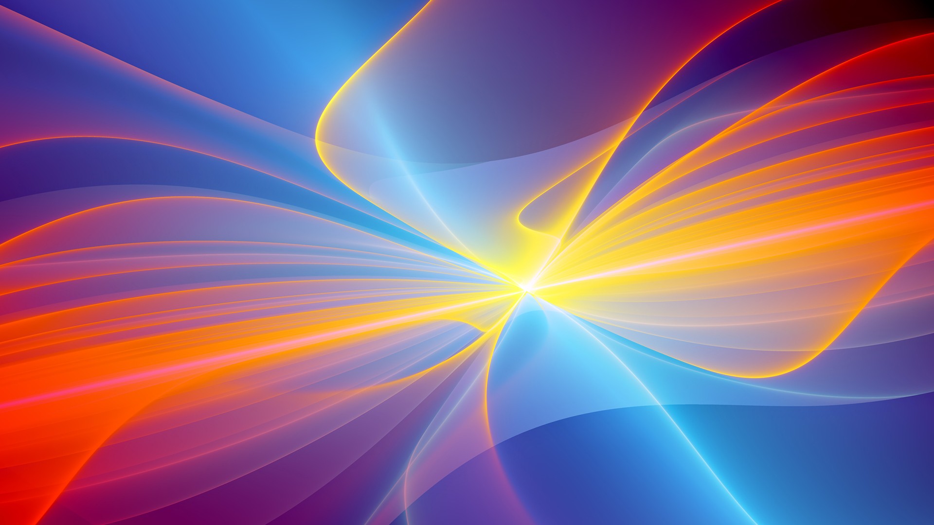 Light rays, Abstract curves, Orange and blue, Vibrant, Wave pattern, Full HD desktop wallpaper