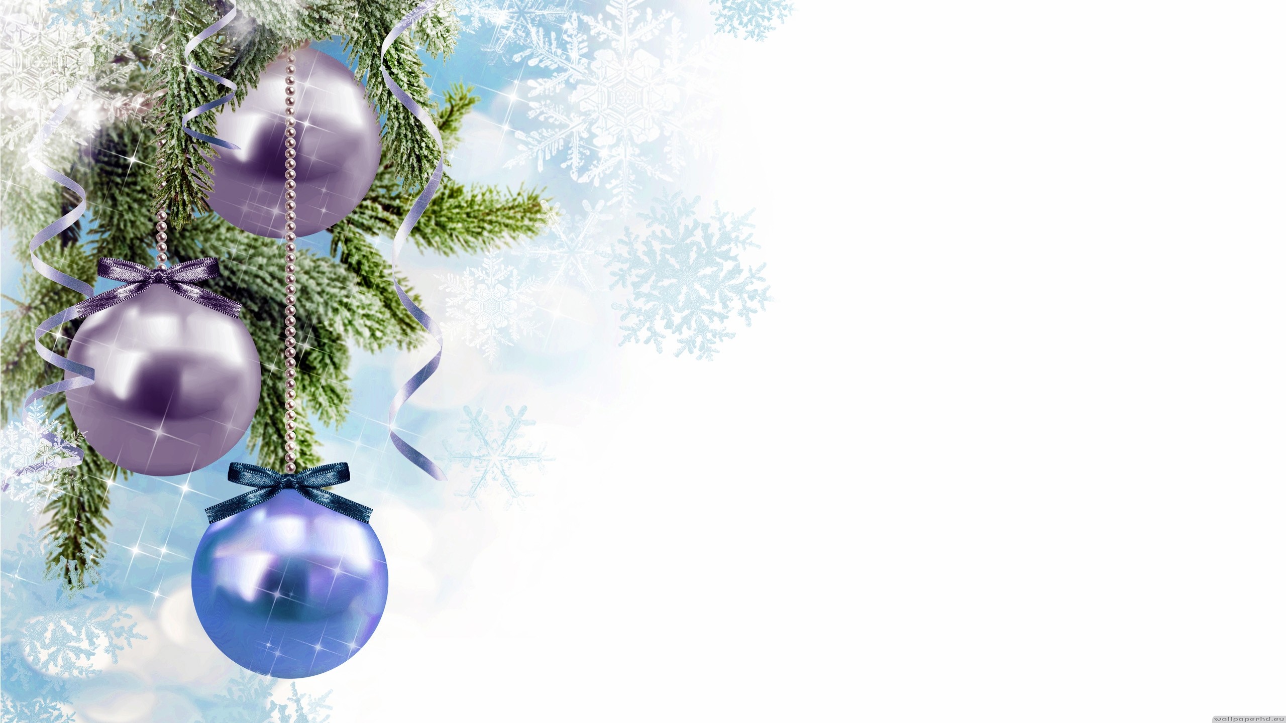 Christmas ornaments, Baubles, Pine branches, White background, 2K, wallpaper for PC