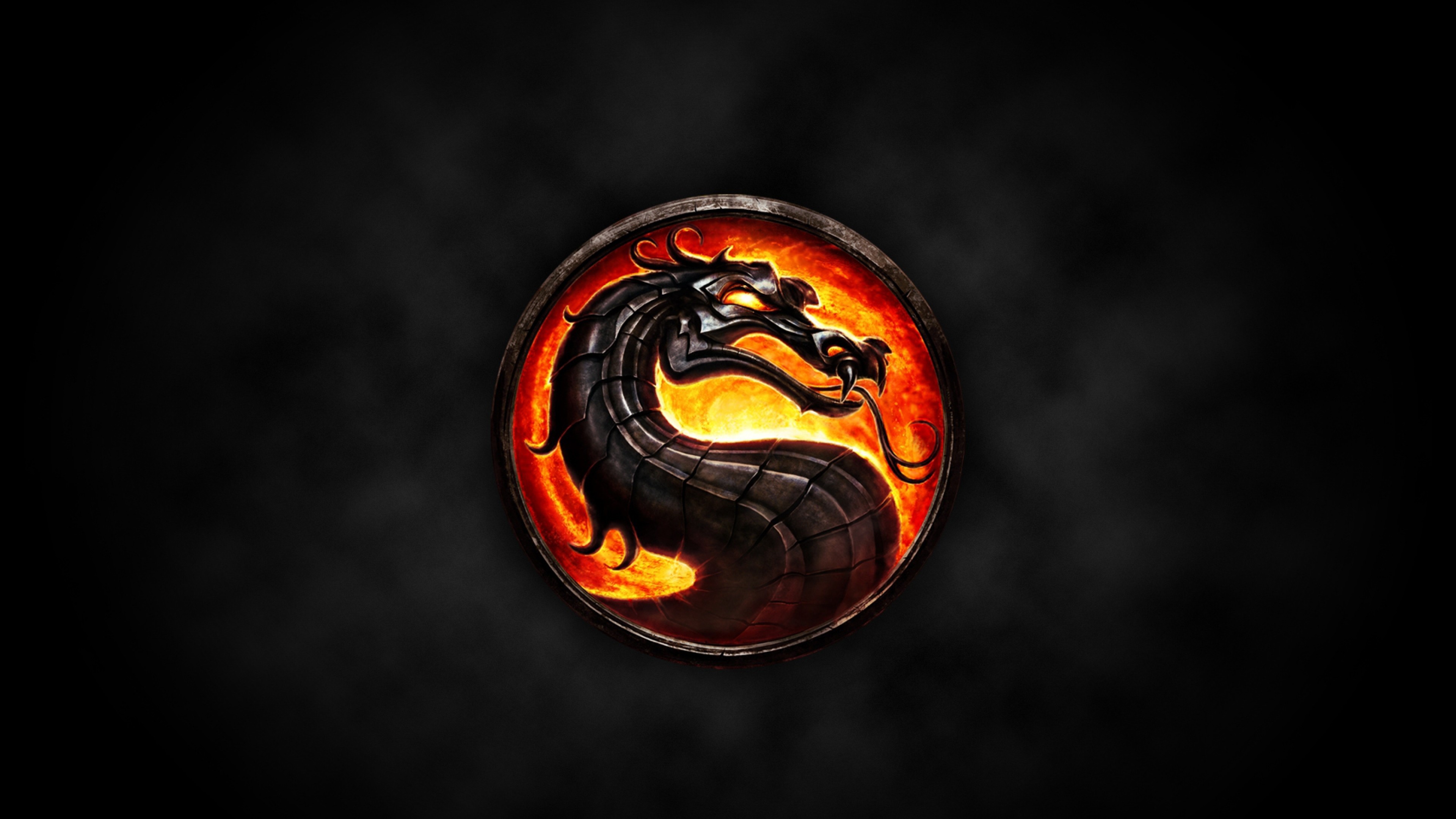 Dragon logo, Mortal Kombat, Fiery circle, Dark background, 3840x2160, PC wallpaper