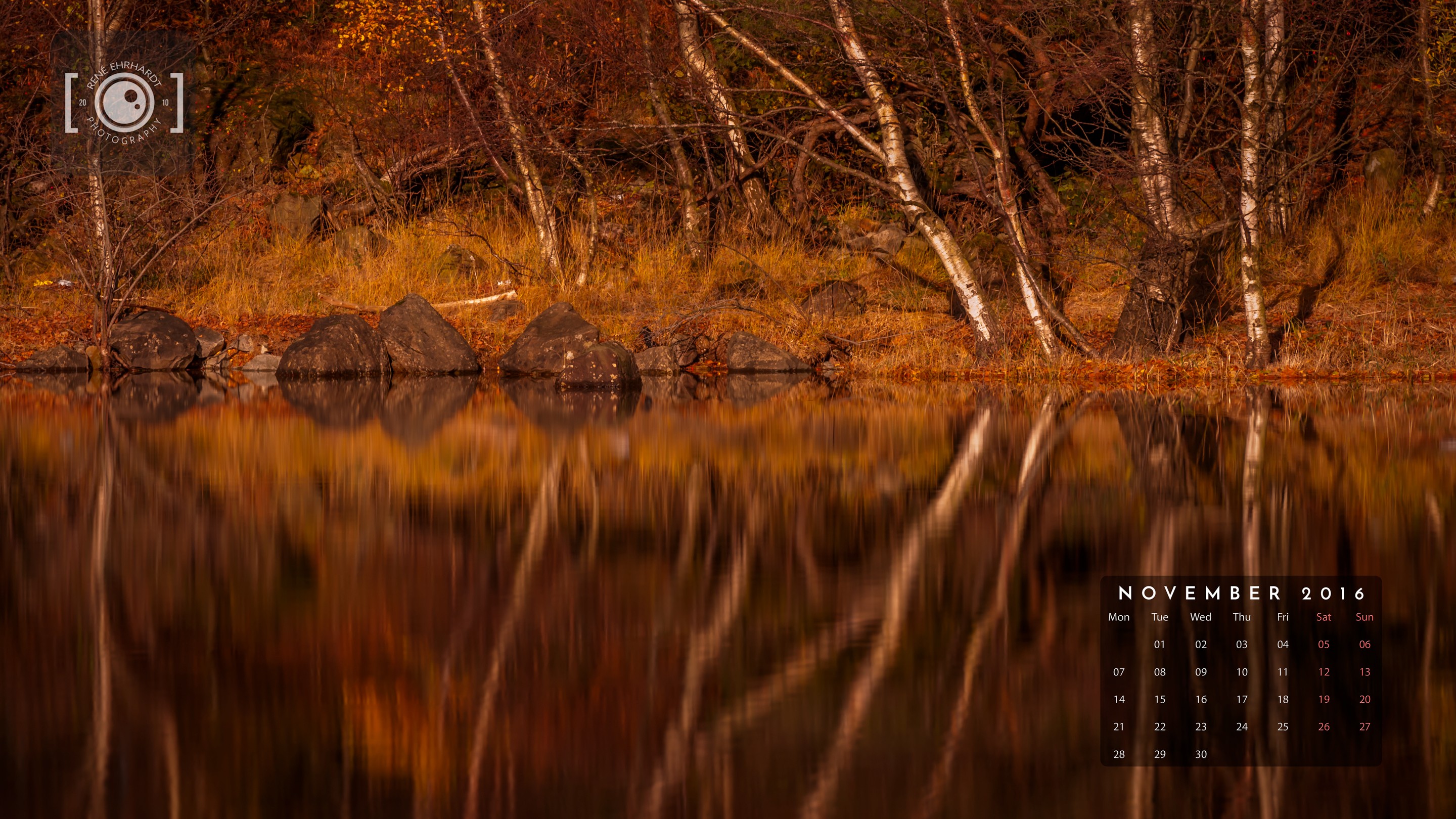 Autumn foliage, Lake, Birch trees, November calendar, Fall landscape, Water reflection, PC wallpaper