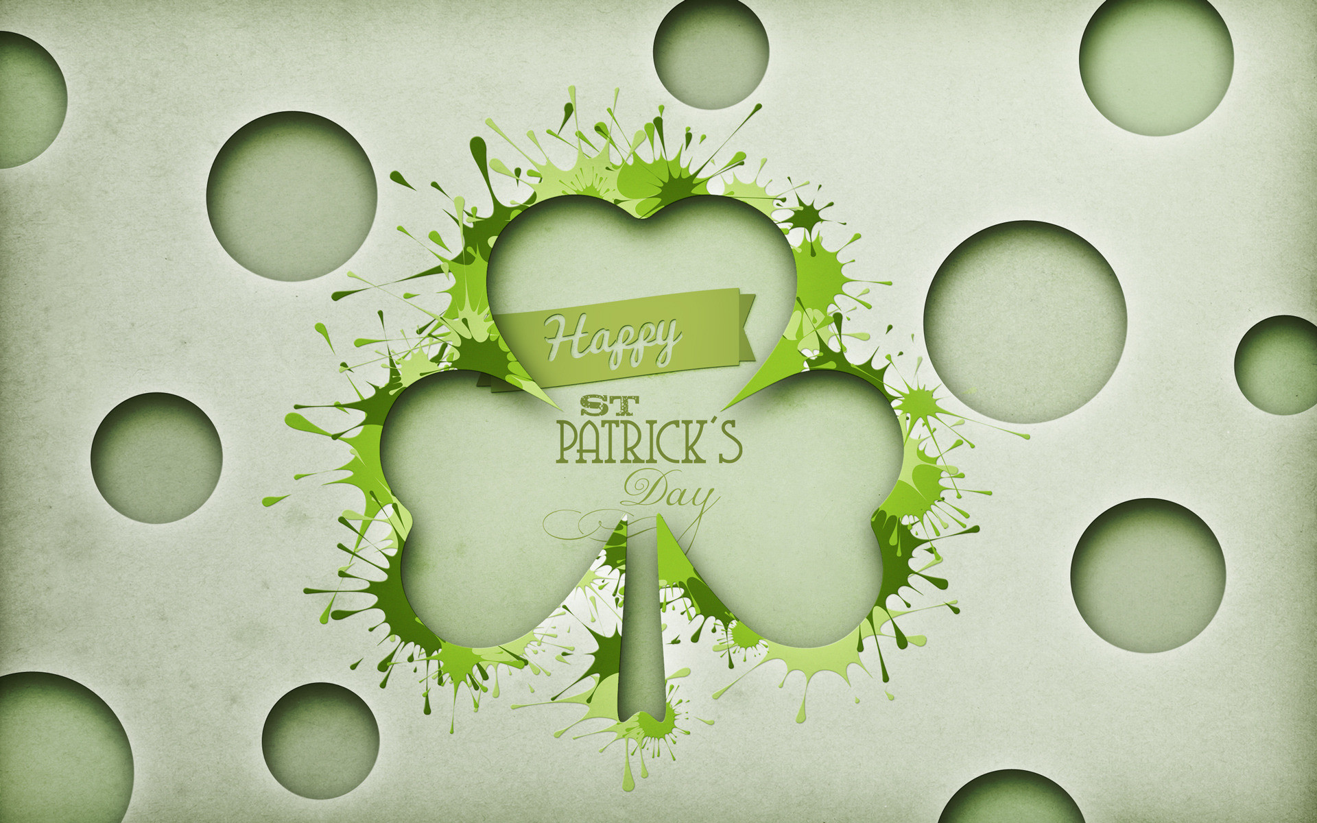 Happy St. Patrick's Day, Shamrock, Paint splash, Paper cutout, 1920x1200, PC wallpaper