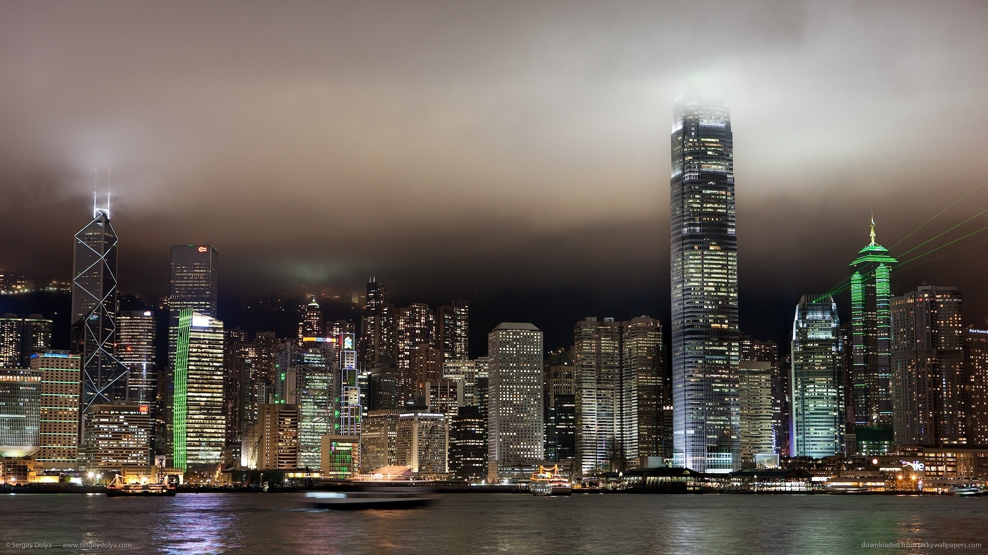 Hong Kong, International Finance Centre, Victoria Harbour, Night skyline, 1920x1080 desktop background