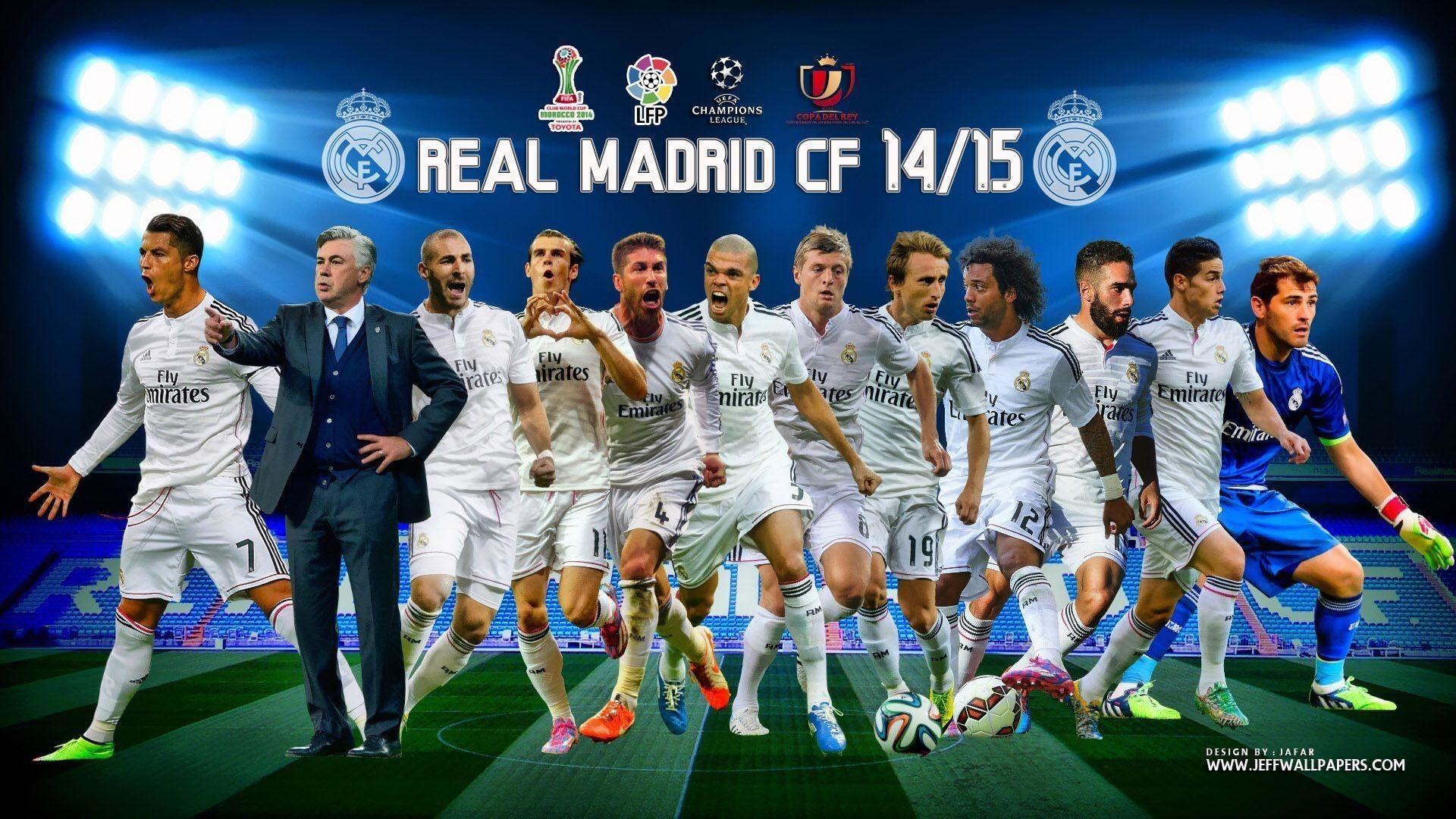 Real Madrid CF 14/15, Carlo Ancelotti, Cristiano Ronaldo, Team poster, 1920x1080 desktop wallpaper