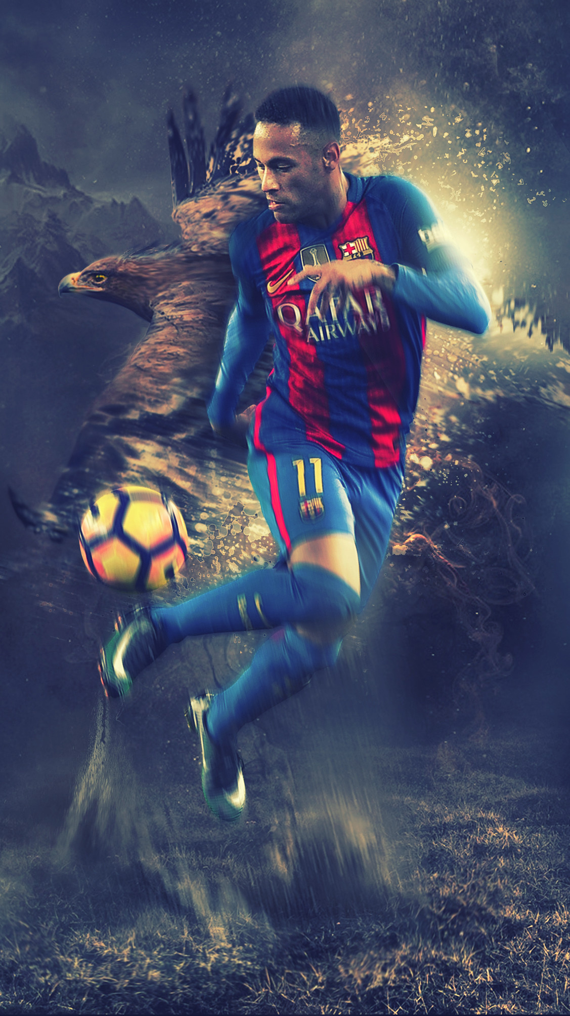 Neymar, FC Barcelona, Bicycle kick, Digital art, Full HD, vertical phone wallpaper