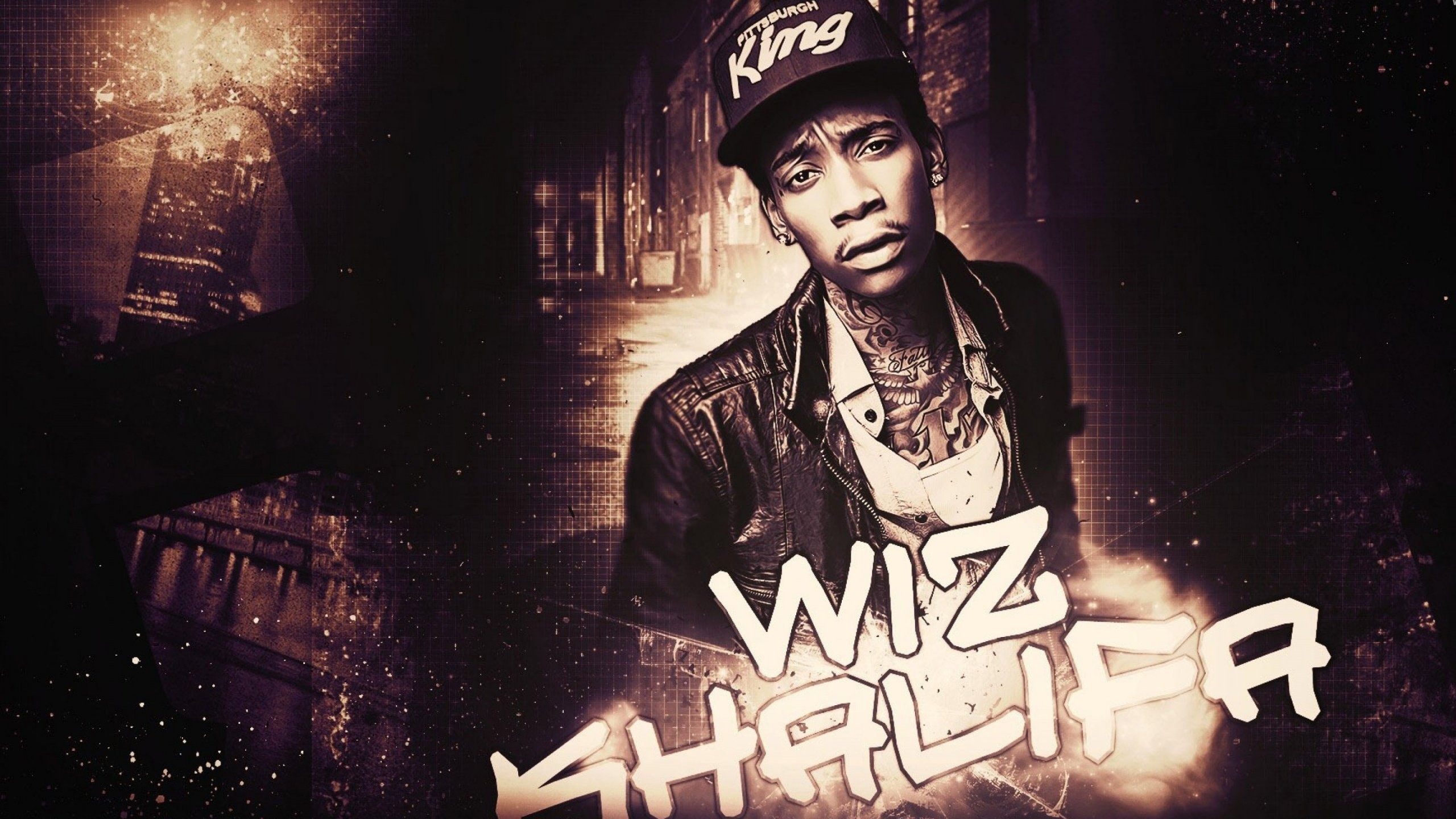 Wiz Khalifa, Name lettering, Snapback cap, Sepia, 2K, wallpaper for PC