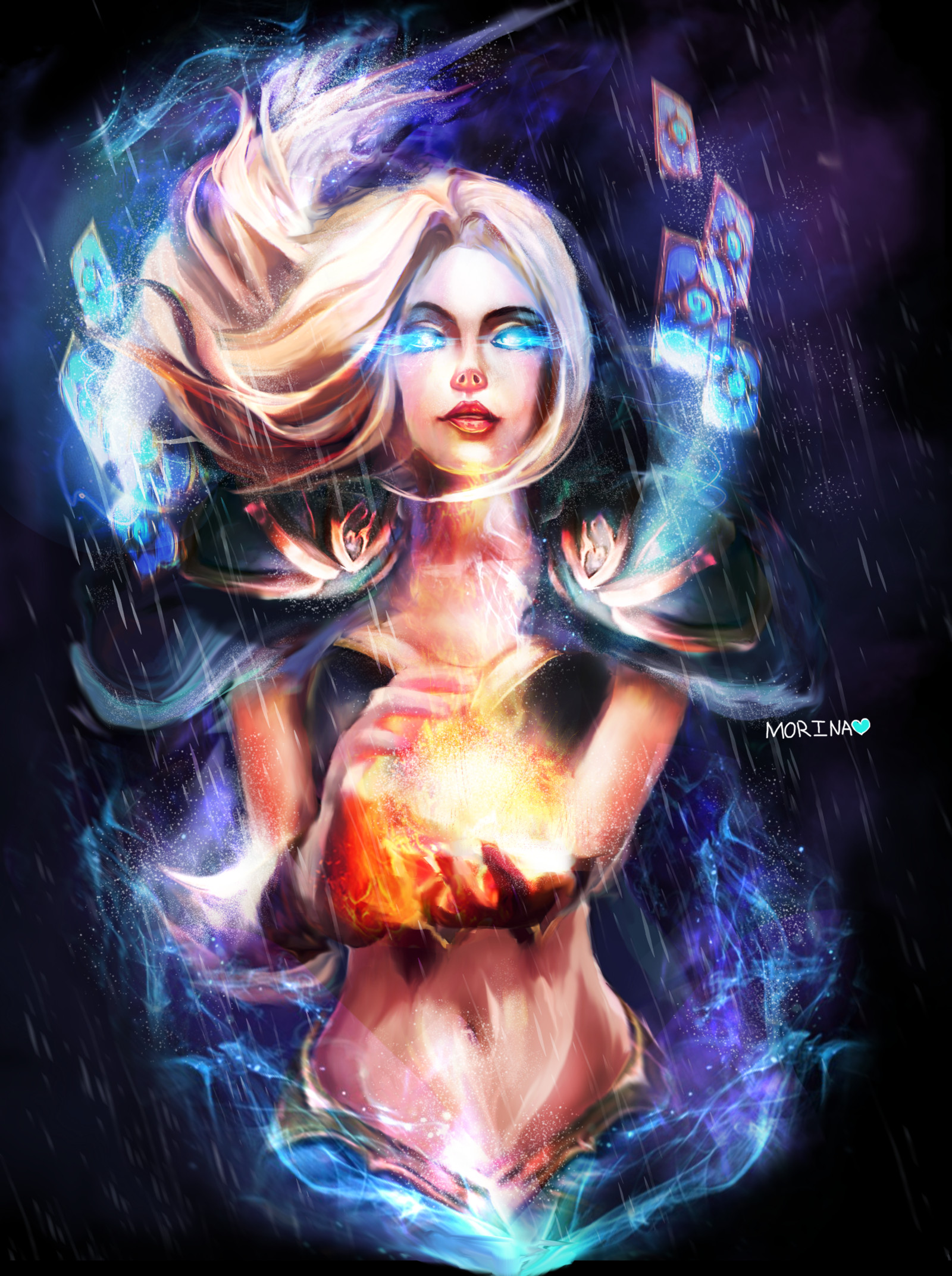 Jaina Proudmoore, World of Warcraft, Fan art, Arcane magic, Portrait, Glowing eyes, iPad wallpaper