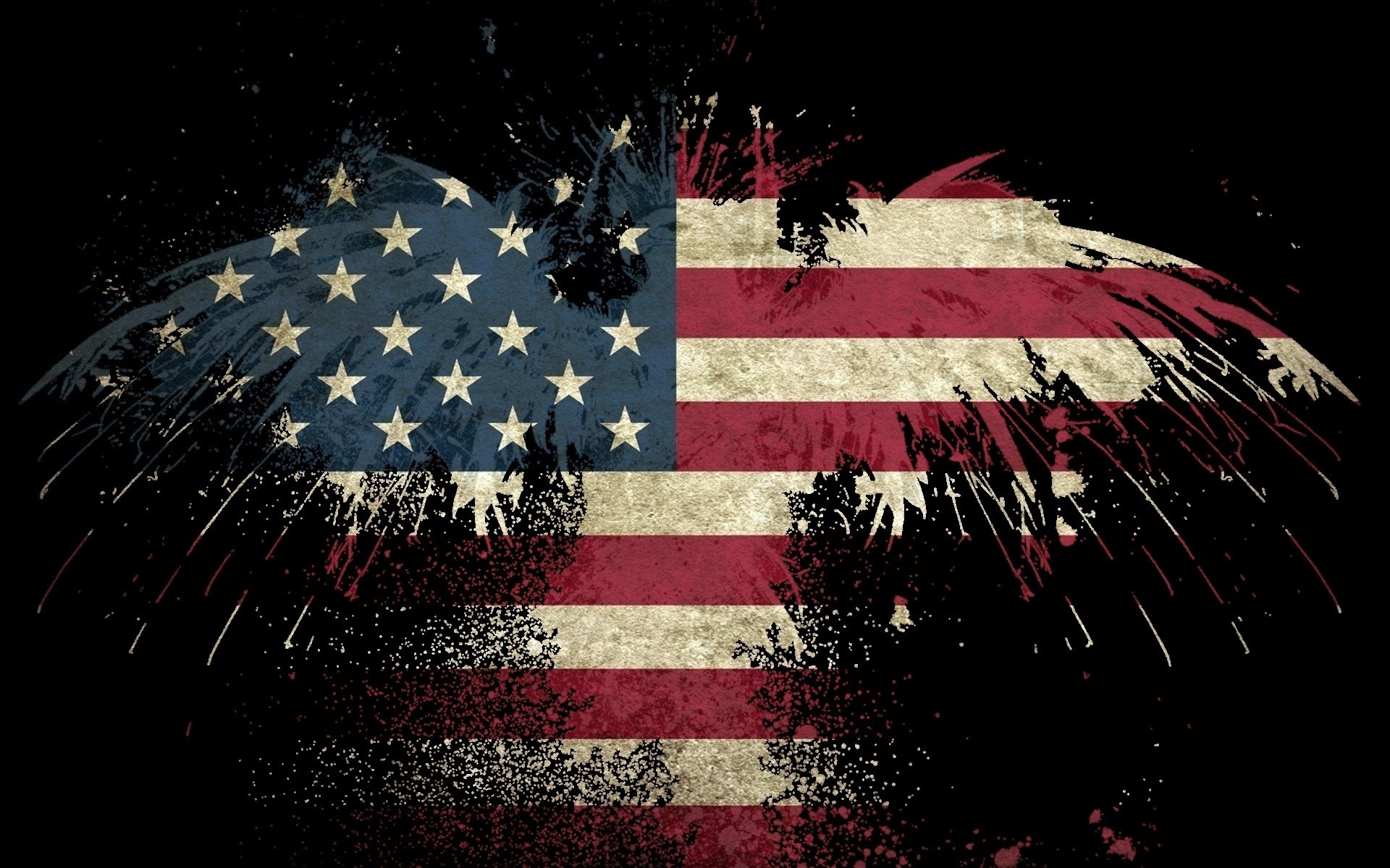 American flag, Eagle silhouette, Paint splatter, Black background, MacBook Air wallpaper