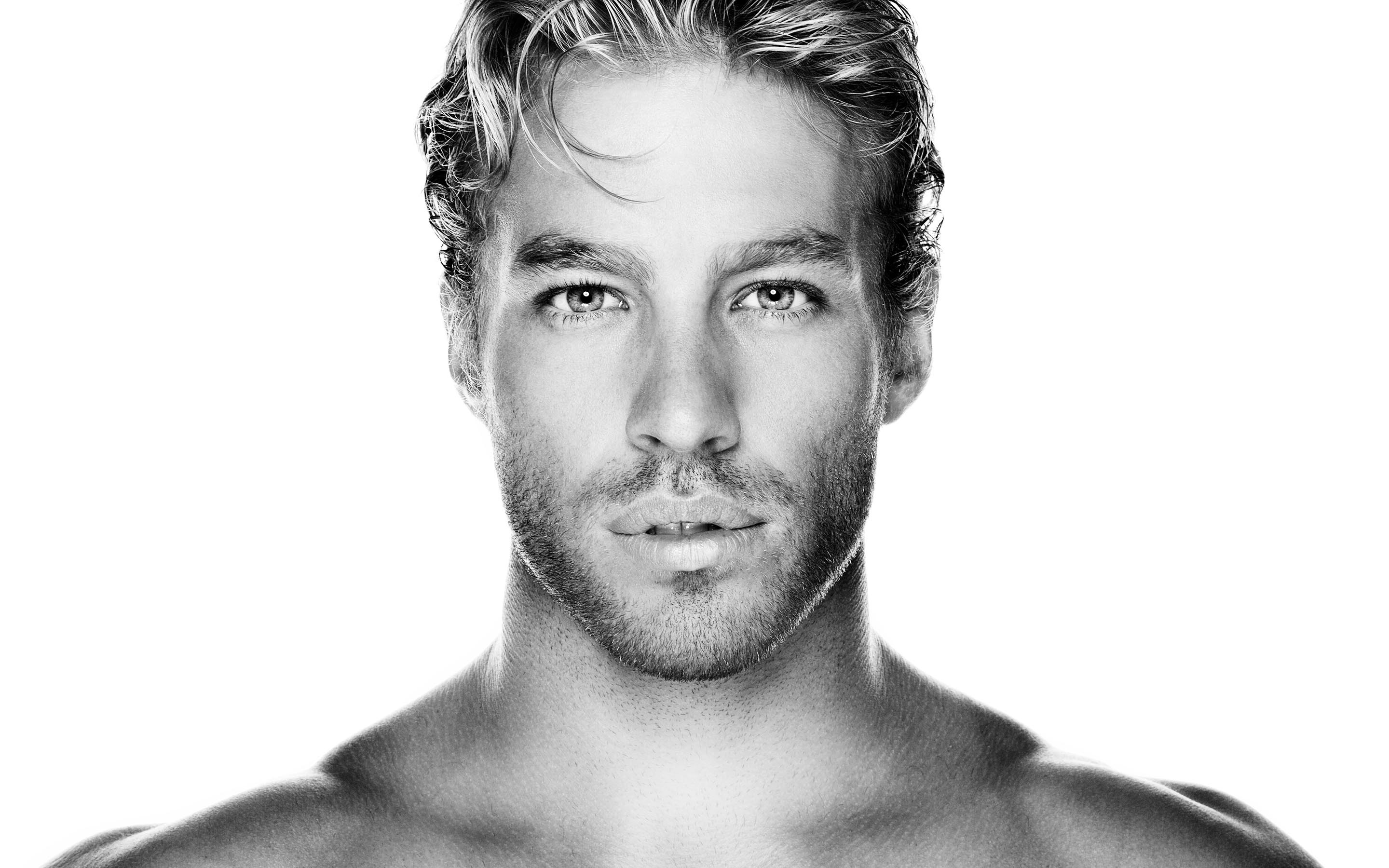 Man, Portrait, Beard, Black and white, 2K, laptop background