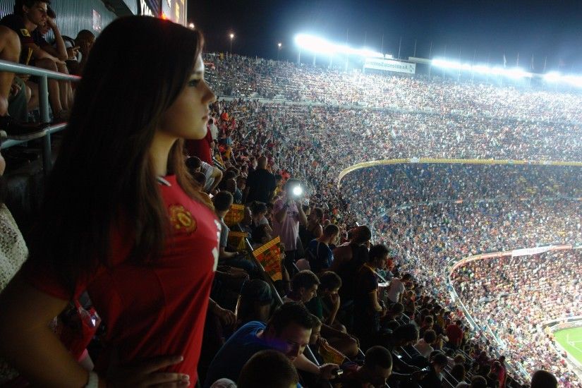 sports, Boobs, Manchester United, Camp Nou, Stadium, Brunette, Women, Fans  Wallpapers HD / Desktop and Mobile Backgrounds