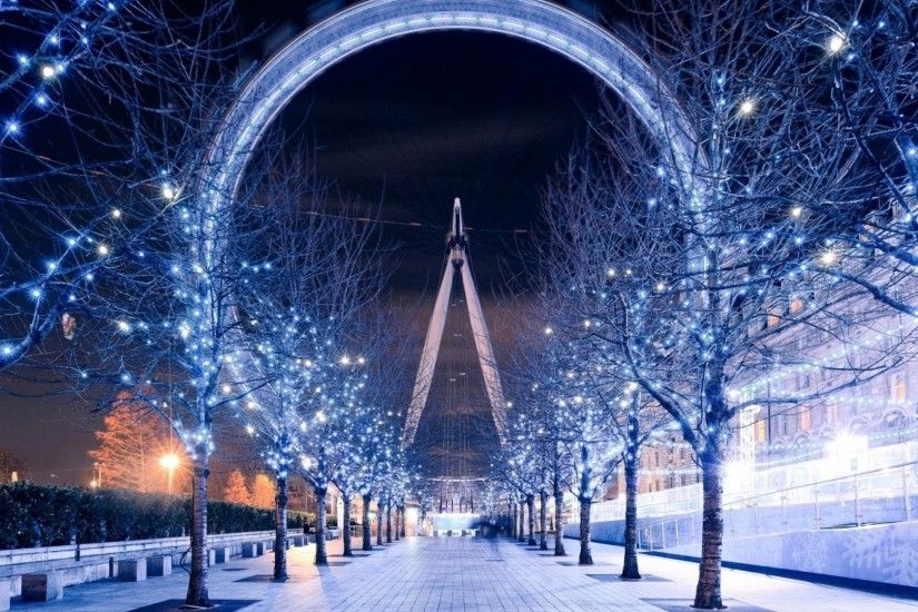 London Eye, Christmas Lights, Trees, London, Path Wallpapers HD / Desktop  and Mobile Backgrounds