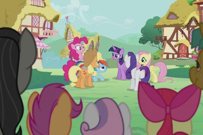 Mane Six chatting in the background S5E9