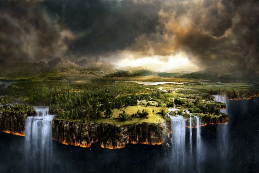 HD Desktop Fantasy Forest Waterfalls Wallpaper