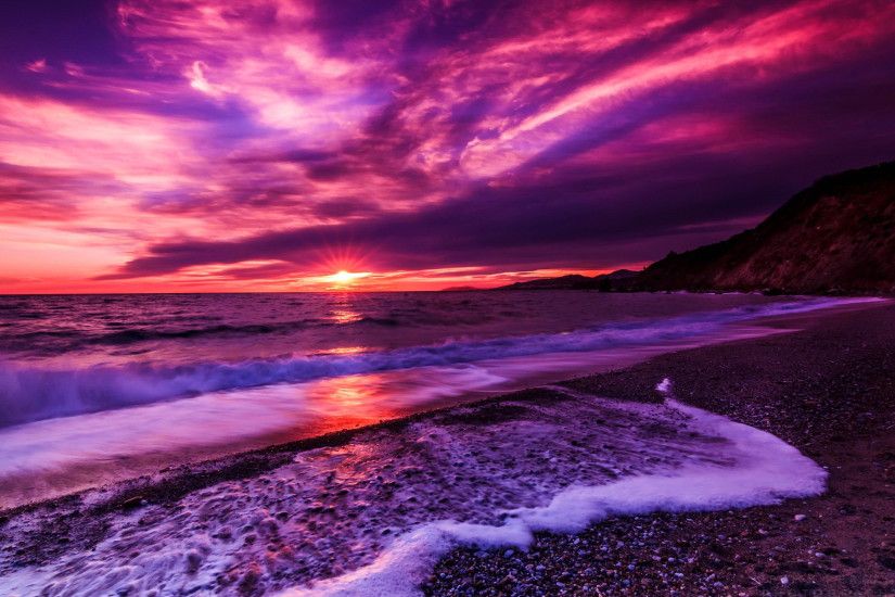 Jorden/Natur - Sunset Horizon Jorden/Natur Strand Havet Sea Lila Bakgrund