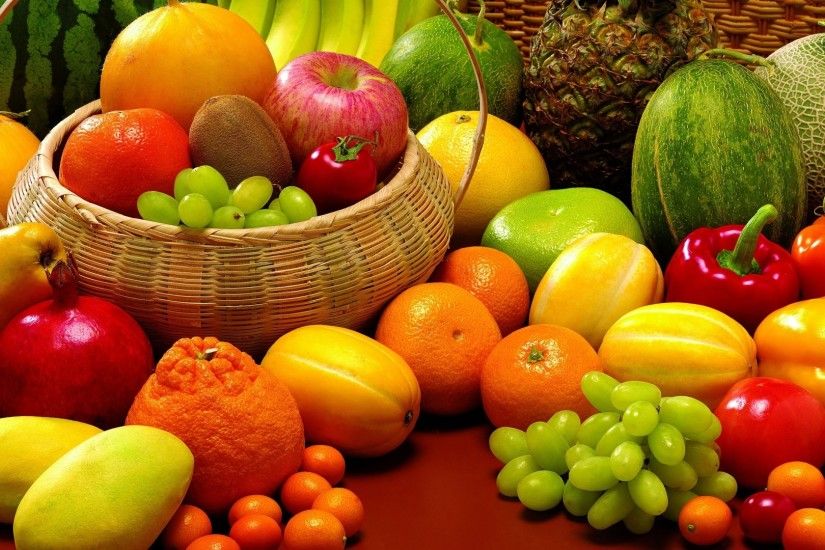 1920x1080 Wallpaper fruit, allsorts, pineapple, melon, grapes, orange,  tangerine,