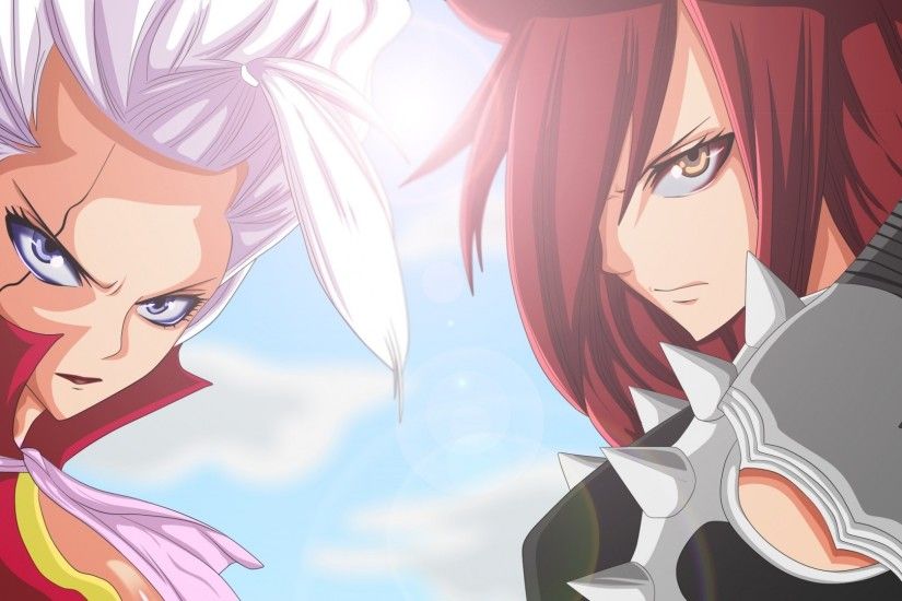 Preview wallpaper fairy tail, erza scarlet, mirajane strauss, face, anime,  girl