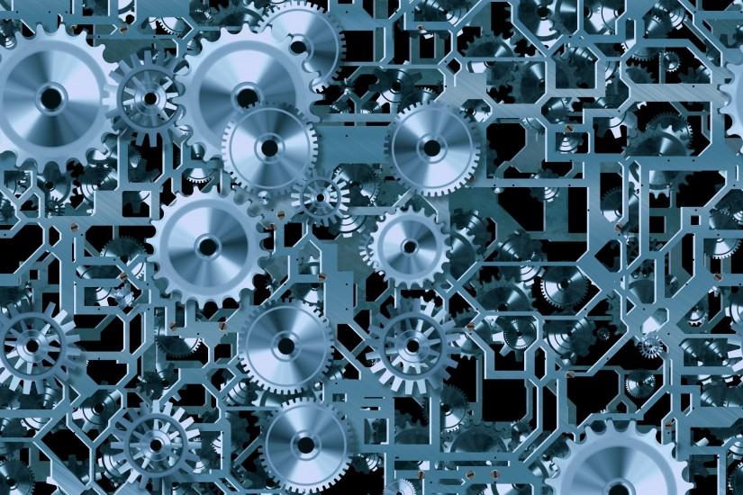 Seamless blue steel metal cogs and gears ...