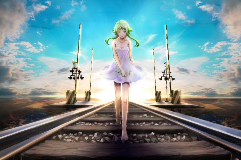 Sad Anime Girl Wallpaper Walking On Railroad