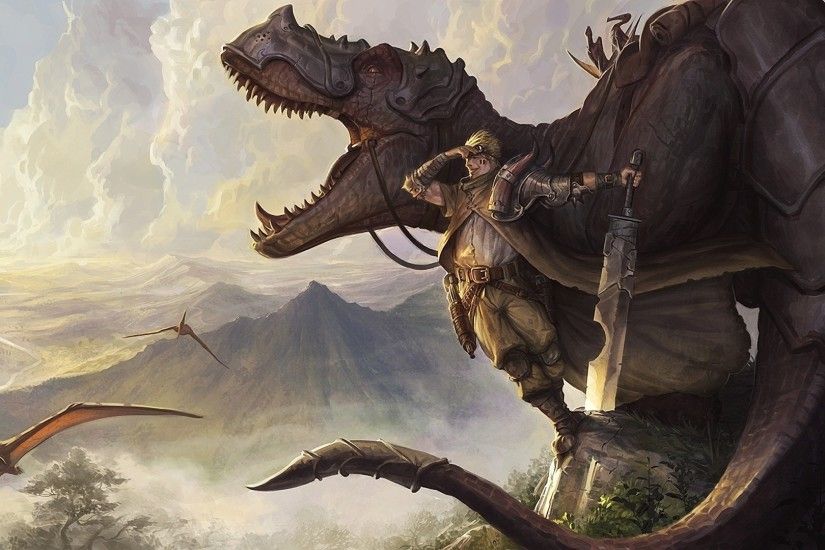 Artwork Dinosaurs Fantasy Art Swordsman Tyrannosaurus Rex