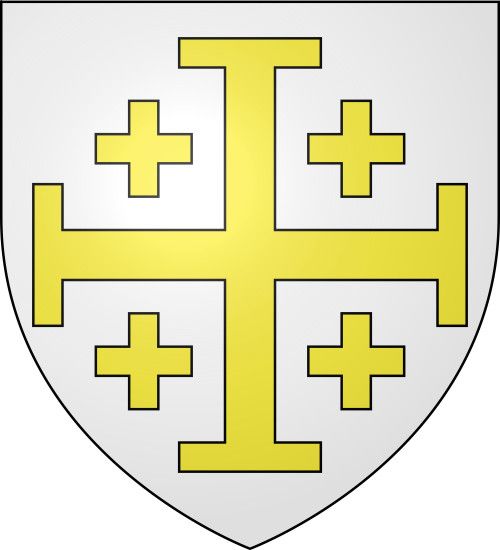 The conventional arms of the Kingdom of Jerusalem, argent, a cross potent  between four plain crosslets