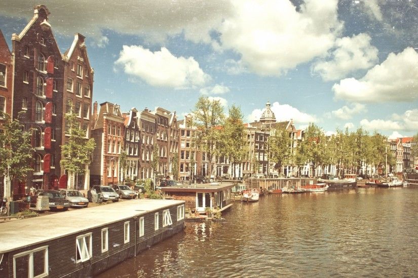 Preview wallpaper amsterdam, canal, boat, sun 3840x2160