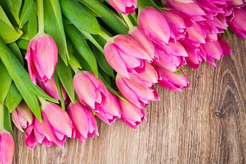 Bouquet flowers, pink tulips, wood board wallpaper 1920x1080 Full HD