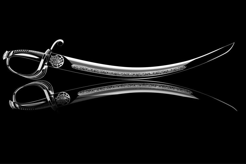Silver Sword on Black Surface and Background wallpaper