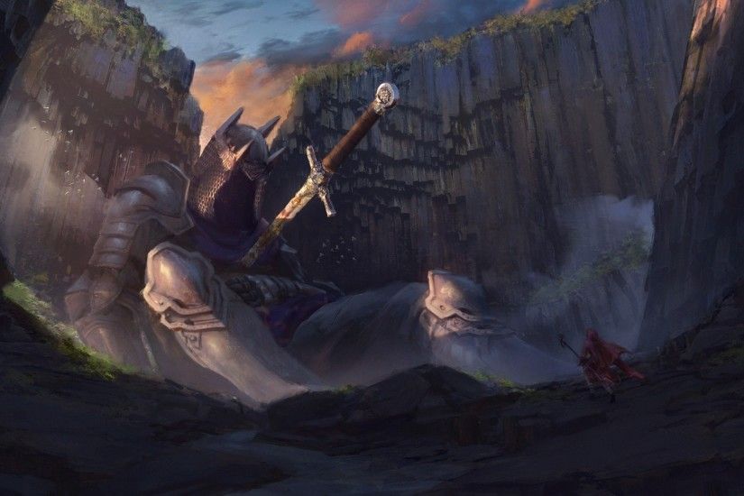 Wallpaper Knight Fantasy World Giant Sword Magician Armor Cliff Canyon -  Image #2503 -