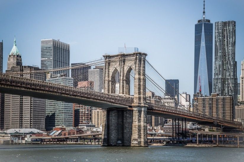 Brooklyn Bridge overlooking the city of Manhattan. USA Desktop wallpapers  1920x1080