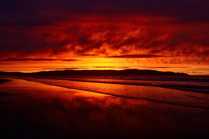 Earth - Sunset Horizon Red Beach Sea Tropical Wallpaper