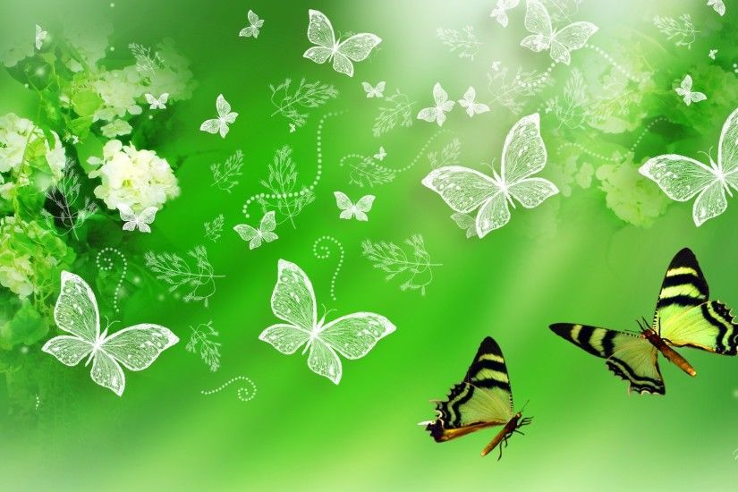green wallpaper butterfly