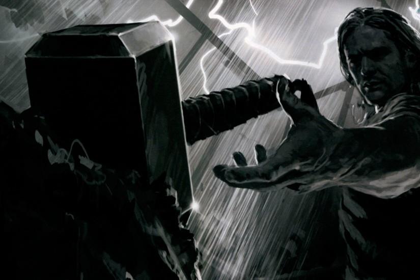Thor Reaching Out to His Mjolnir Hammer in Thor Movie Concept Art (1920 x  1080