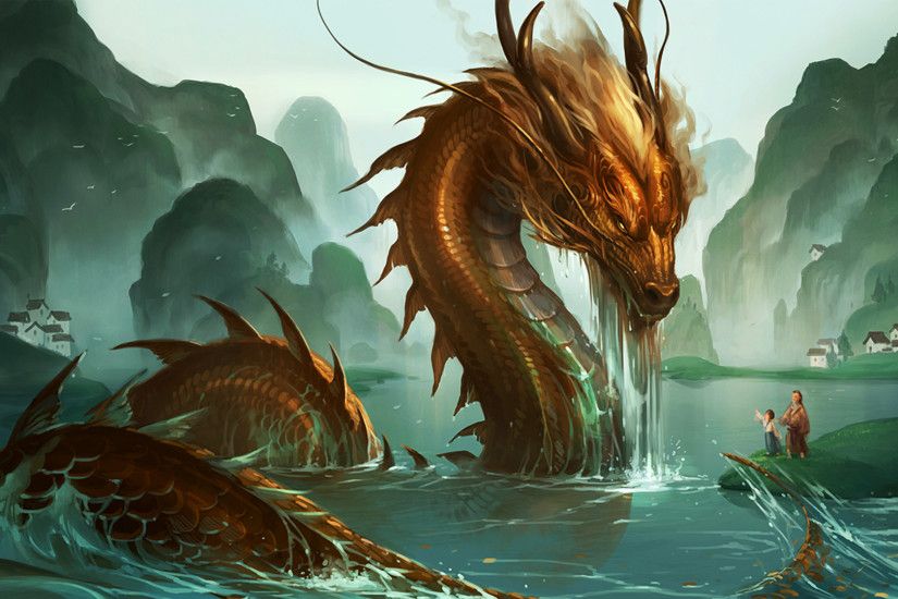 Chinese Dragon In Ocean Wallpapers 3D.