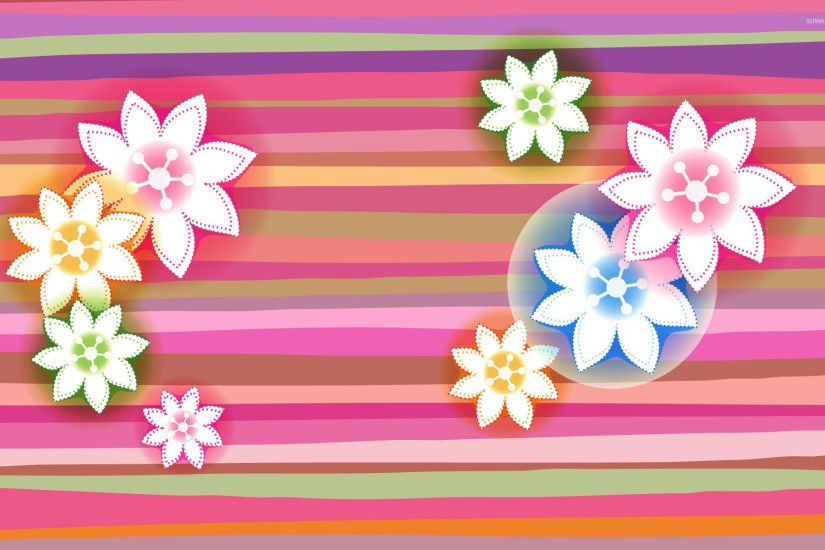 Flowers on colorful stripes wallpaper